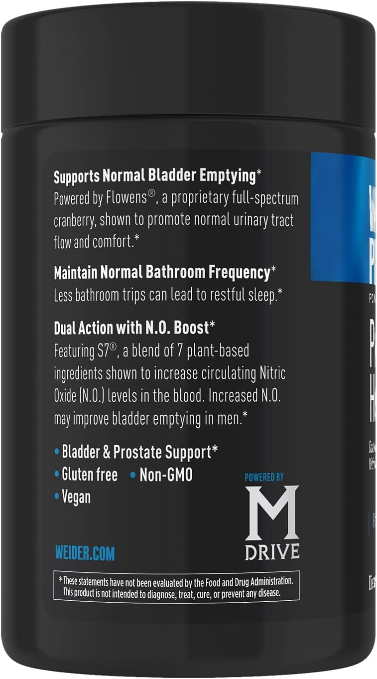 Weider Prime Prostate Health for Men, Saw Palmetto, Dual Action with N.O. Boost, Promotes Flow and Normal Frequency, 60 Veggie Capsules