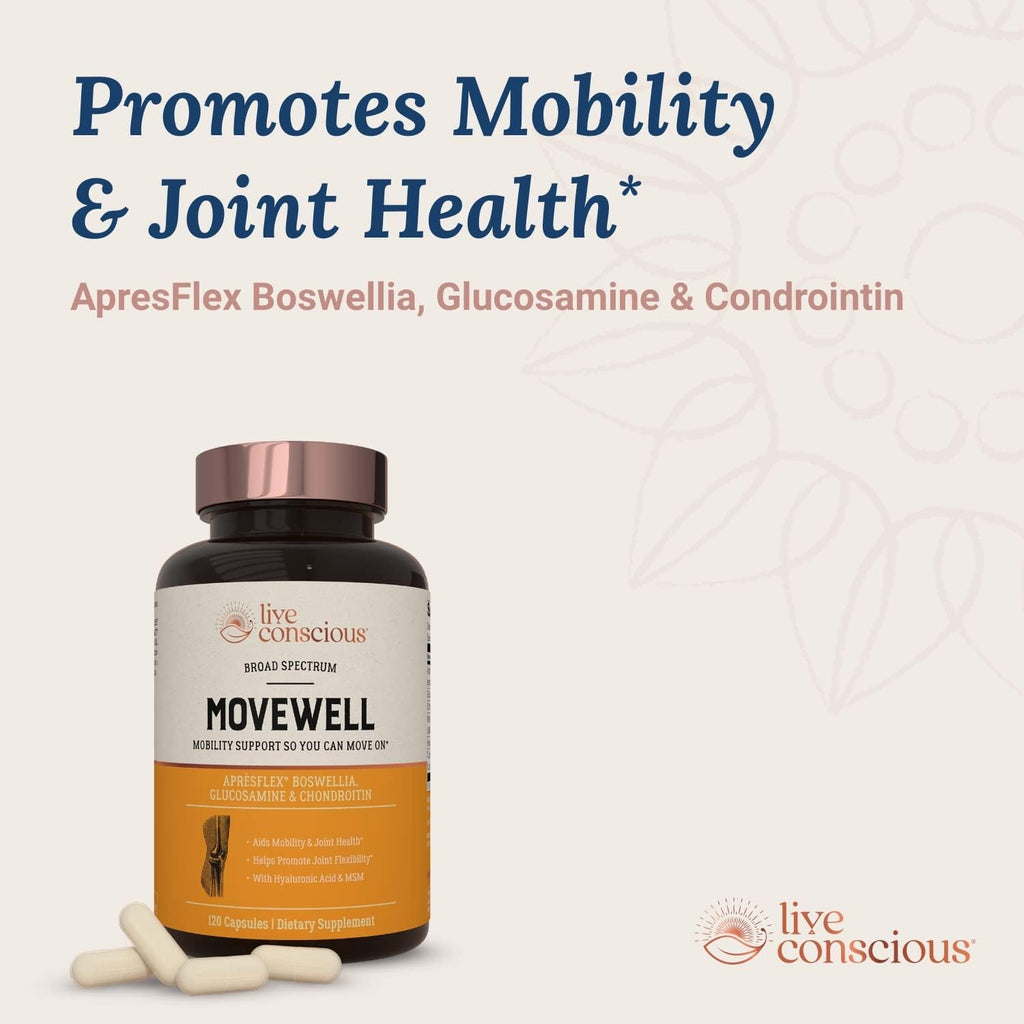 Live Conscious Glucosamine Chondroitin with MSM, Hyaluronic Acid, and More - MoveWell Joint Health Supplement