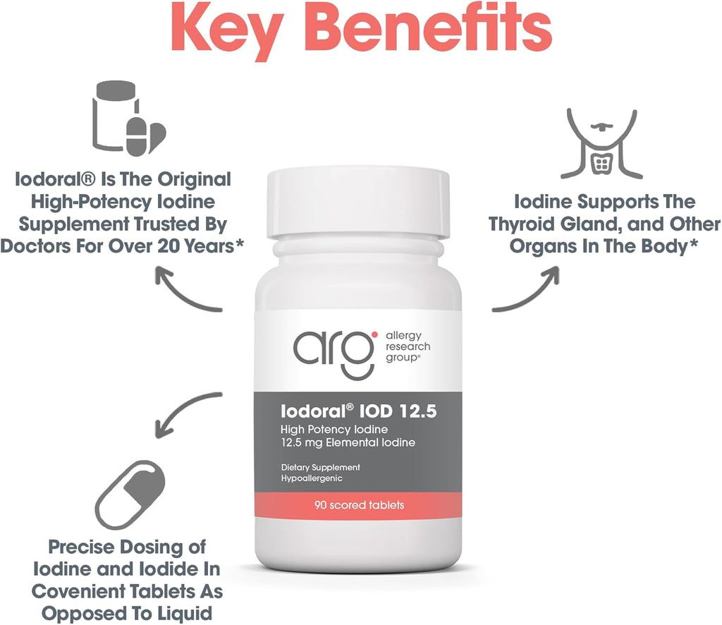Iodoral 12.5 mg Supplement - Iodine Supplements for Thyroid Support, Potassium Iodide Tablets, Lugol Solution, Daily Vitamins and Minerals, High Potency Iodine Tablets - 90 Count (Pack of 2)