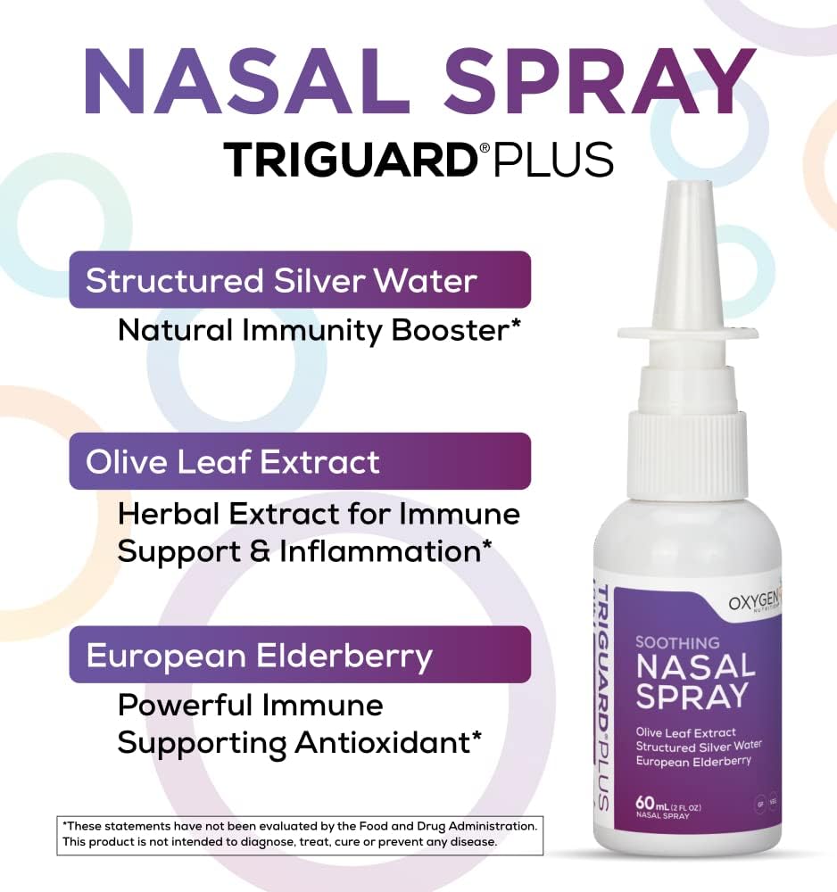 TriGuard Plus Colloidal Silver Nasal Spray with Olive Leaf Extract & Elderberry Extract | Sinus Treatment, Nose Spray & Immune System Booster 2 oz / 60ml, Made in USA (Packaging May Vary)