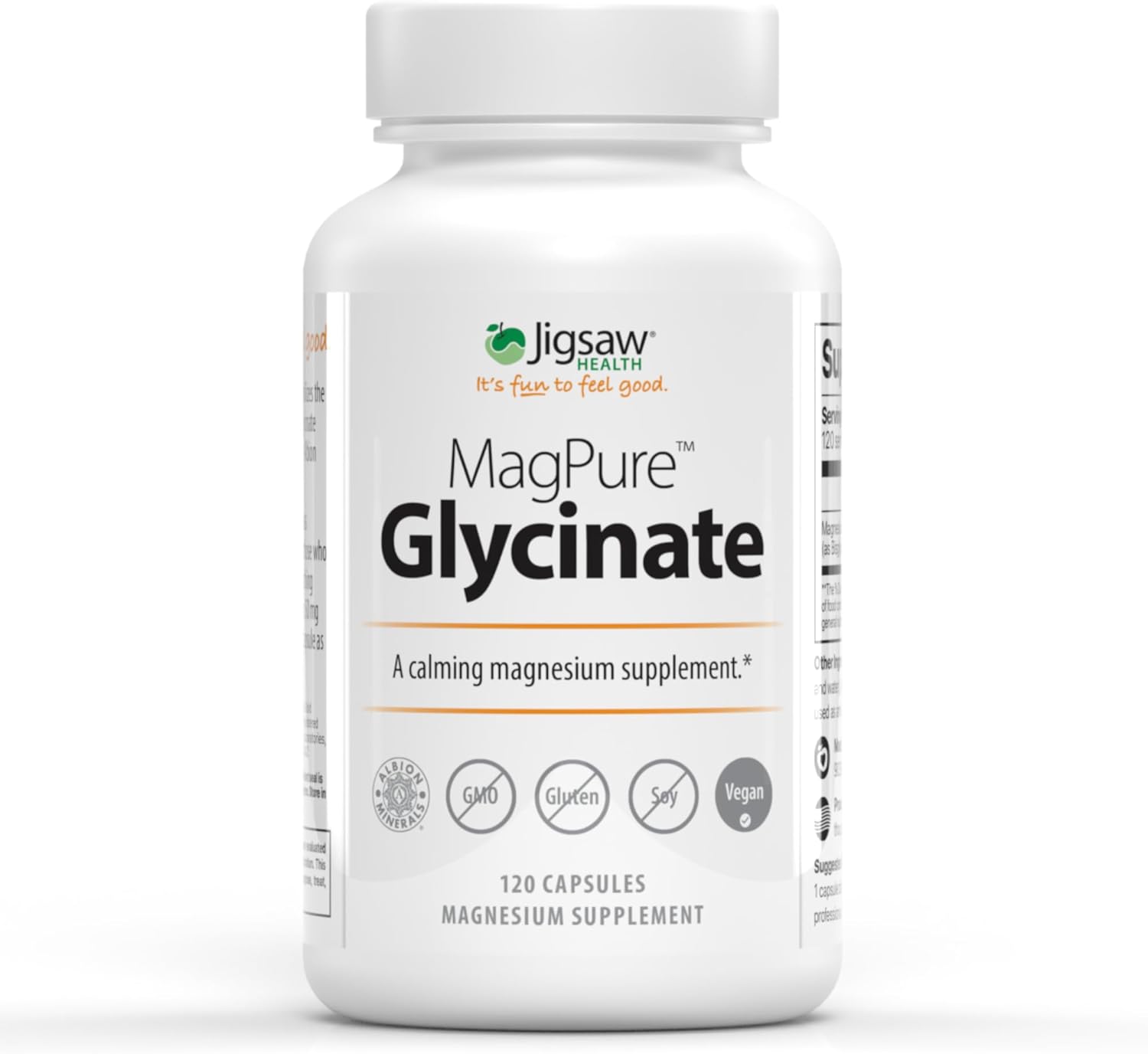 Jigsaw Health MagPure Glycinate | Premium Magnesium Glycinate Capsules | 120 Servings