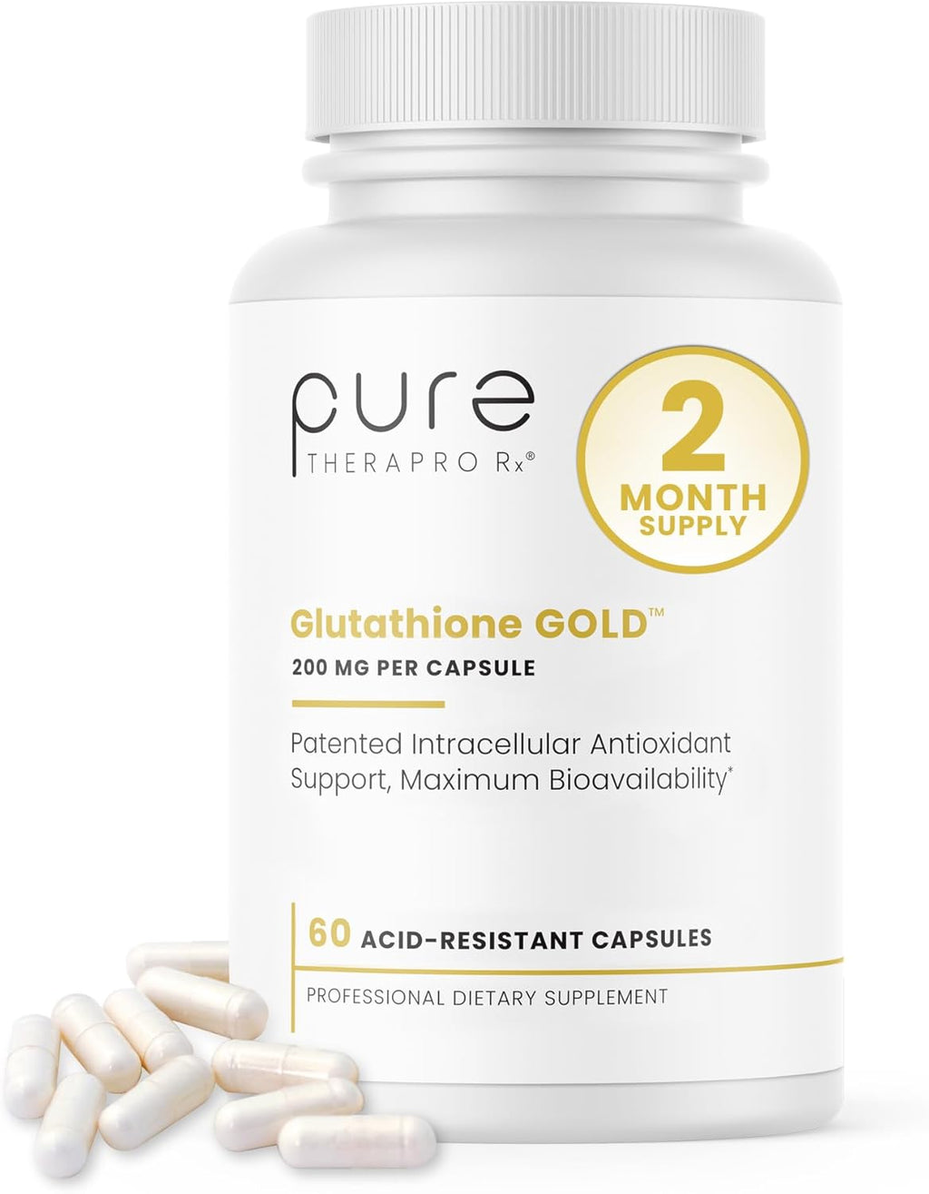 Pure Therapro Rx S-Acetyl Glutathione Gold 200mg | 2 Month Supply Acid-Resistant Capsule | Patented Acetylated Form of Glutathione | Zero Fillers Or Flow Agents | Pharmaceutical Grade, Non-GMO