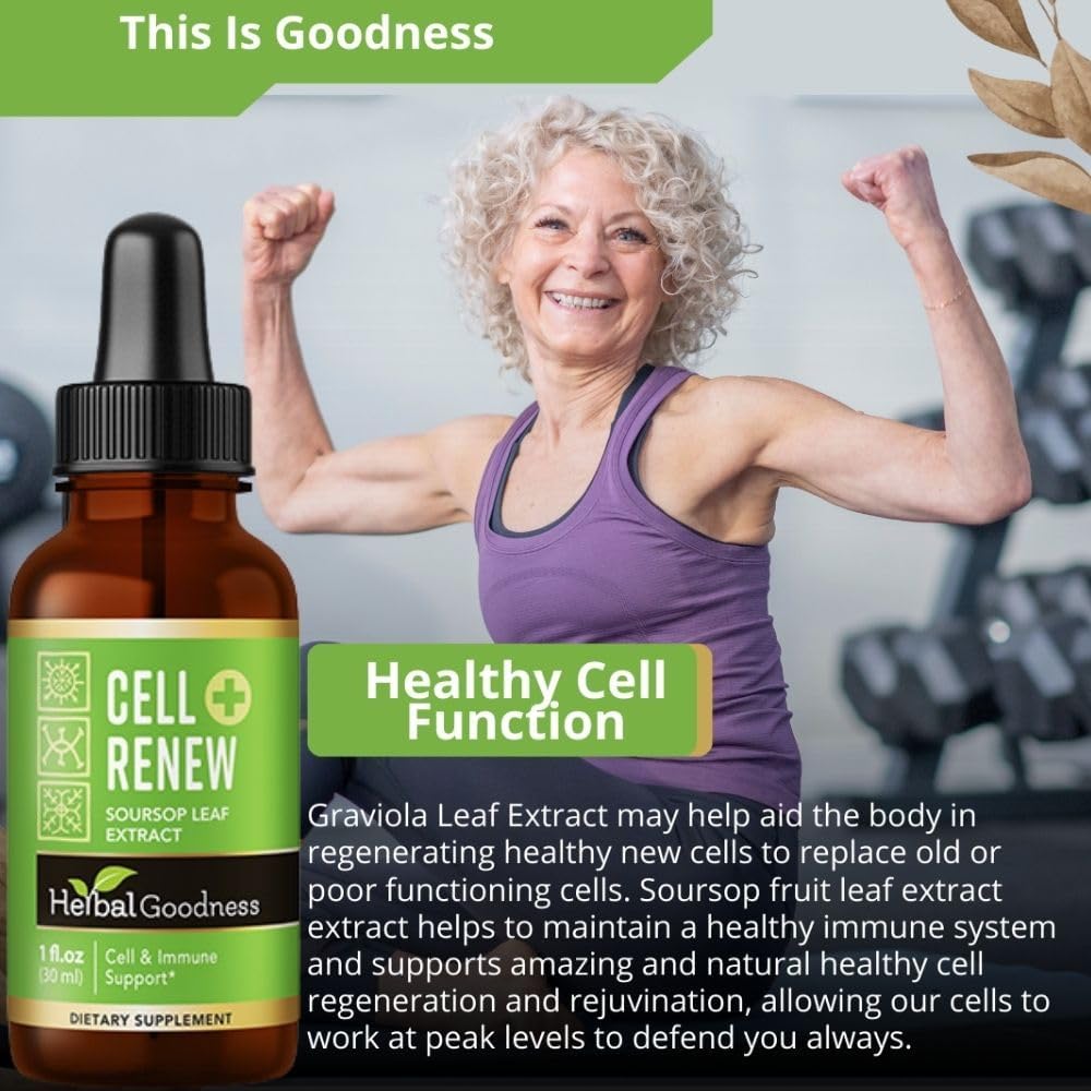 Cell Renew 1oz - Graviola Extract, Soursop Graviola Leaf Extract 15x Strength - Cell Rejuvenation, Cellular Support Immune Boost Fiber Supplement - 100% Organic and Gluten Free - 1 btl