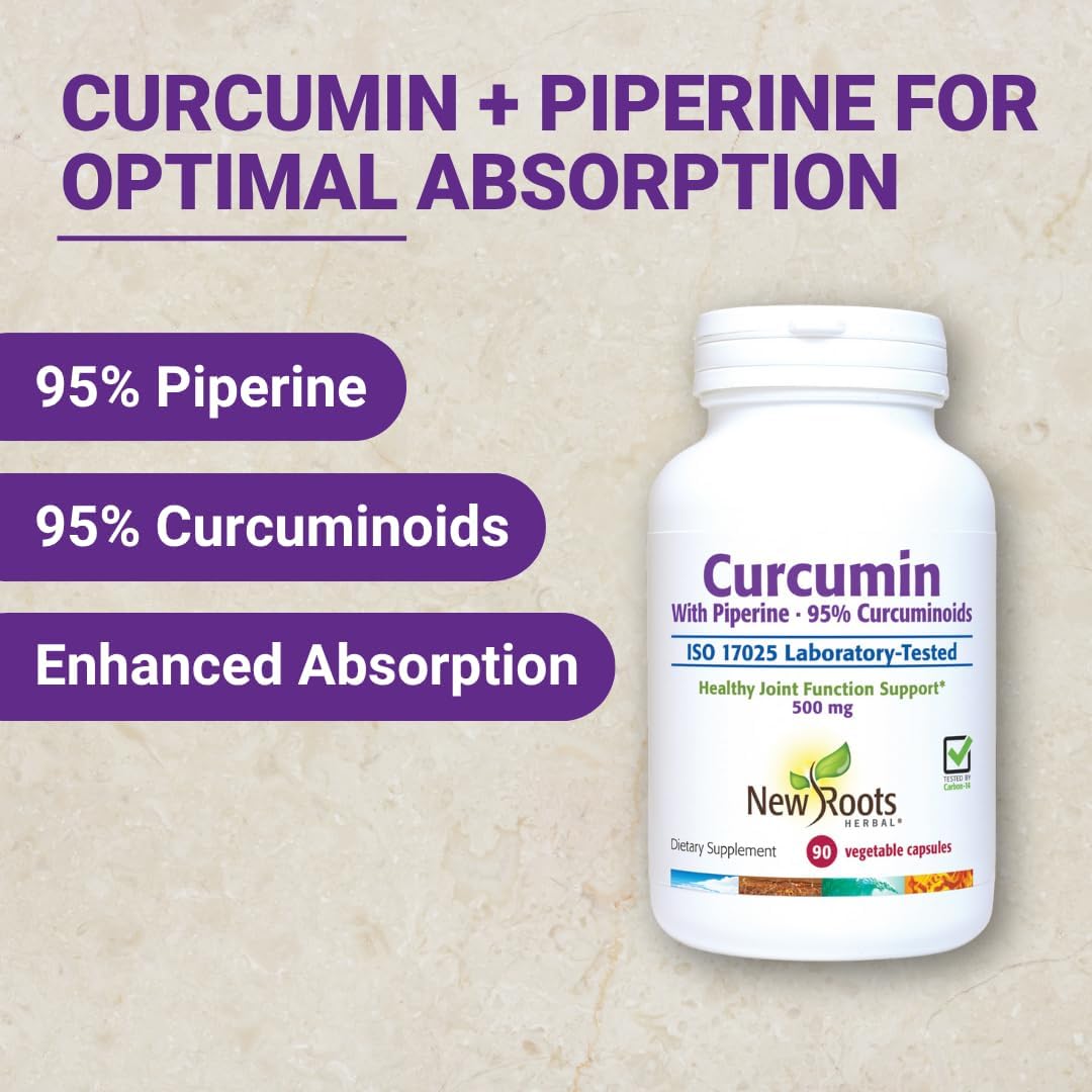 NEW ROOTS HERBAL Turmeric Curcumin Supplement 500mg with Gingers & Black Pepper Extract - 20x Better Absorption | Coumarin Capsules with 95% Curcuminoids & 95% Piperine (90 Veg Capsules)