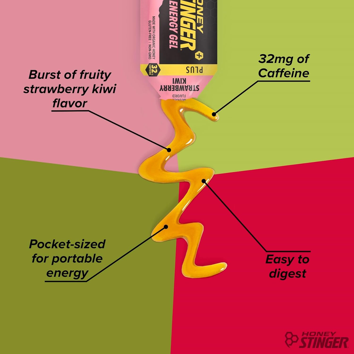Honey Stinger Strawberry Kiwi Energy Gel, Caffeinated & Gluten Free with Organic Honey, for Exercise, Running and Performance, Sports Nutrition for Home & Gym, Pre and Mid Workout, 24 Pack