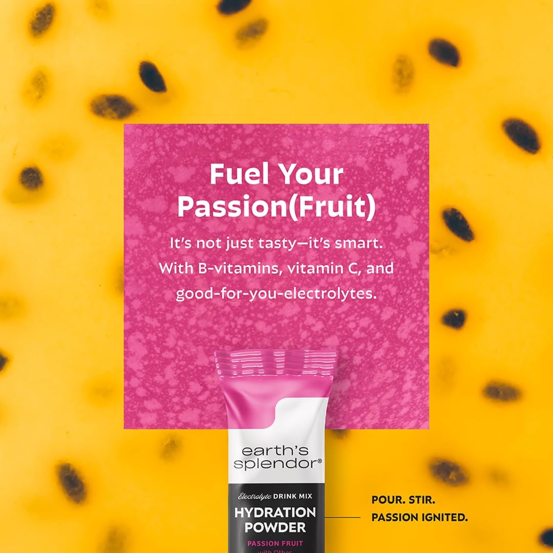 Earth’s Splendor Electrolytes Powder Packets Passion Fruit Hydration Drink Mix Sticks with Essential Vitamins for Energy & Sports Performance Travel-Friendly Single-Serve Packets for Daily Use 10 Pack