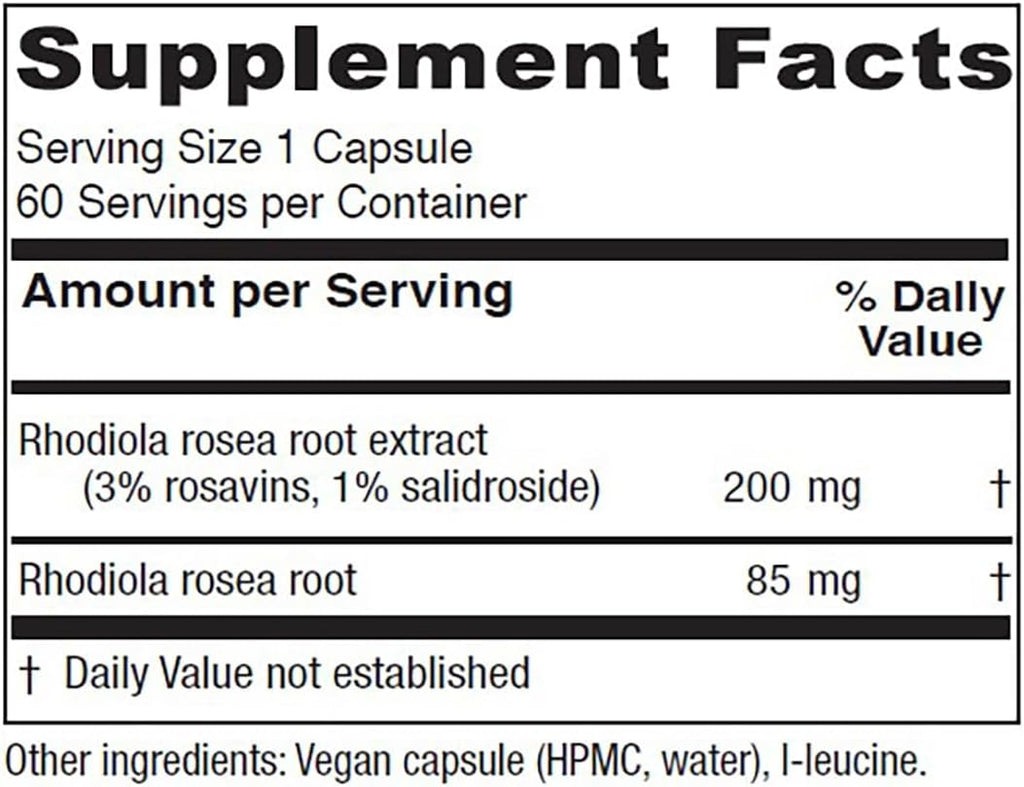 Vitanica Rhodiola Rosea Root Extract 200mg, Dr. Formulated, 3% Rosavins & 1% Salidroside, Rhodiola Root 85mg, Vegan, 60 Capsules