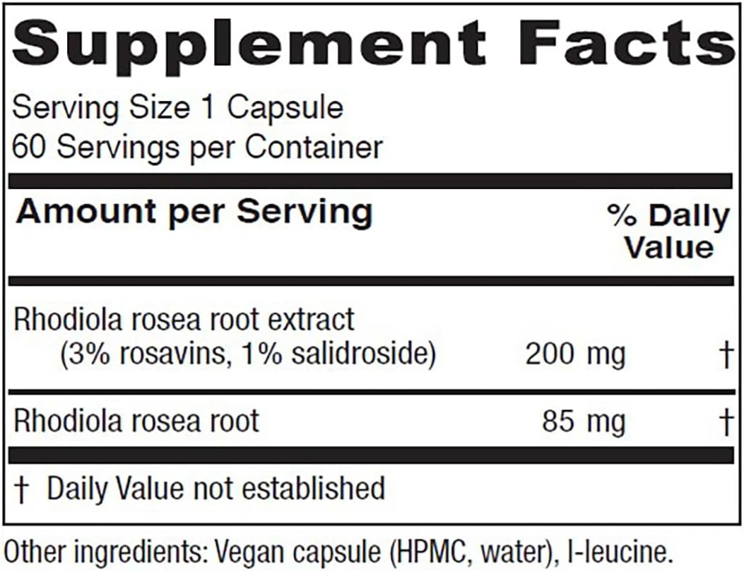 Vitanica Rhodiola Rosea Root Extract 200mg, Dr. Formulated, 3% Rosavins & 1% Salidroside, Rhodiola Root 85mg, Vegan, 60 Capsules