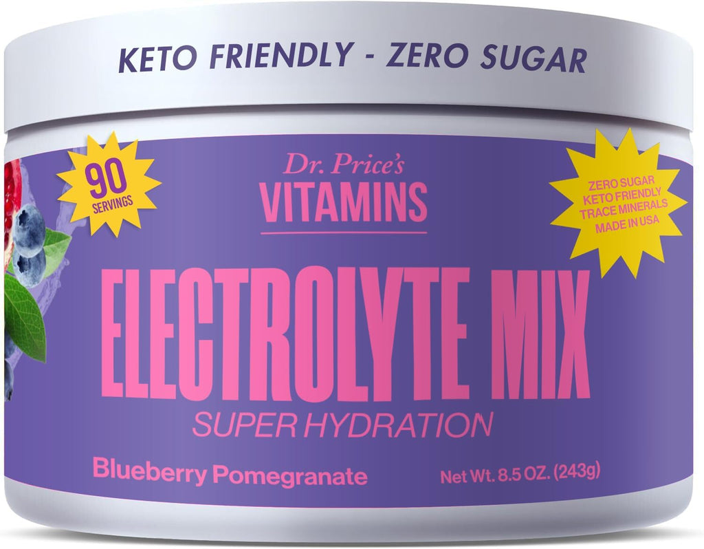 Dr. Price’s Electrolyte Mix | Sugar-Free Hydration Powder with 72+ Trace Minerals | No Sugar, Fast-Dissolving Electrolytes Powder Packets | Blueberry-Pomegranate, 90 Servings