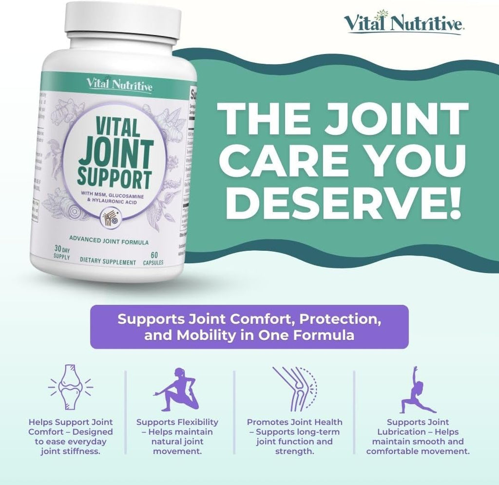 Joint Support Supplement for Men and Women – Glucosamine, MSM, Hyaluronic Acid, and Turmeric – Supports Joint Health – 30 Days Supply