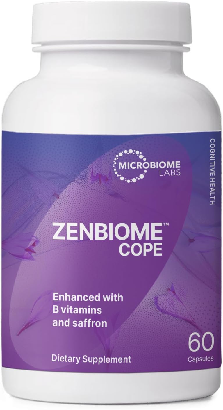 Microbiome Labs Zenbiome COPE - Probiotic Mood Support Supplement with Vitamin B6, B12 & Saffron Extract - Gut Health Probiotics for Women & Men - Support The Gut-Brain Axis (60 Capsules)