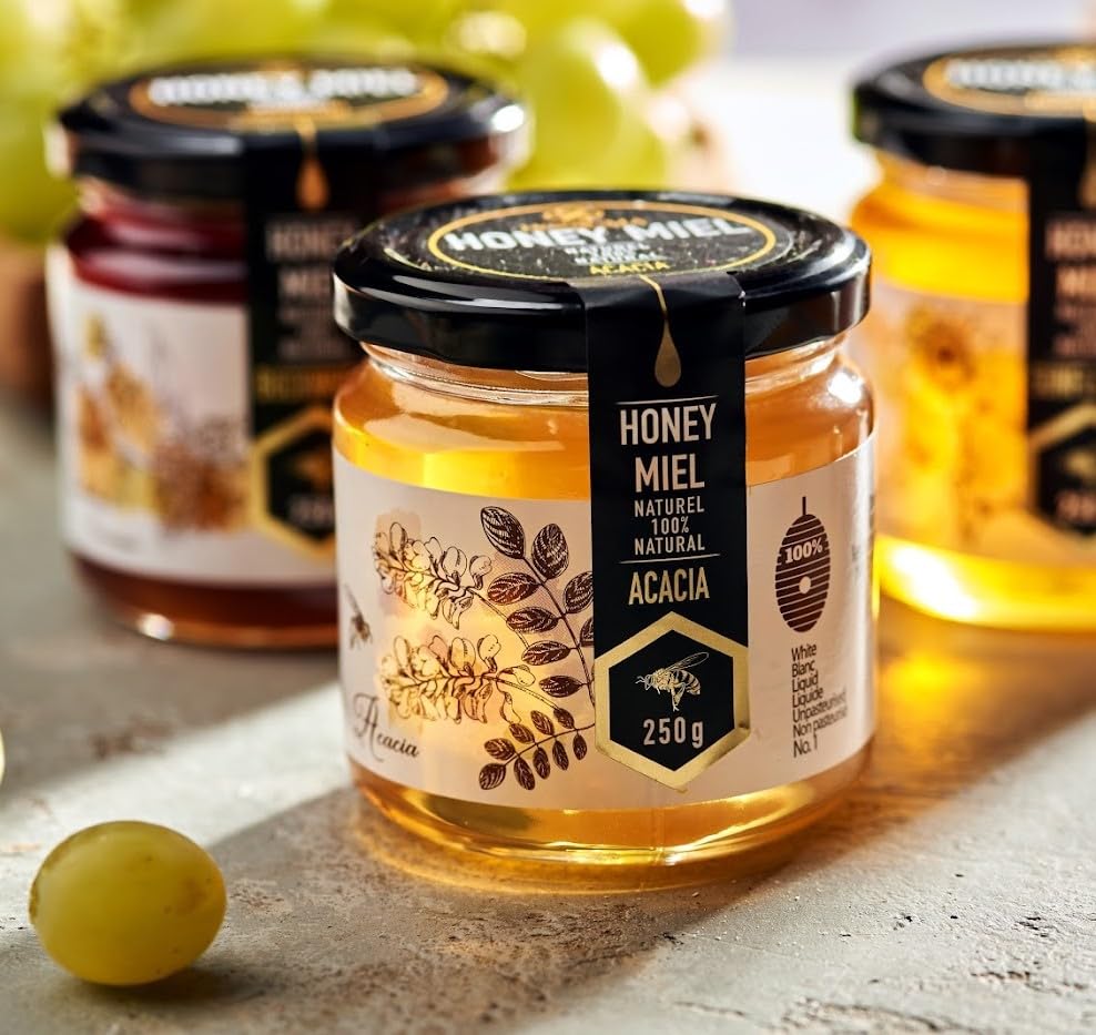 HONIGMA® Acacia Raw Honey | Exquisite Taste | 100% Pure | Unpasteurized | Unfiltered | Partially crystallized | 250g/8.8oz | Pack of 2