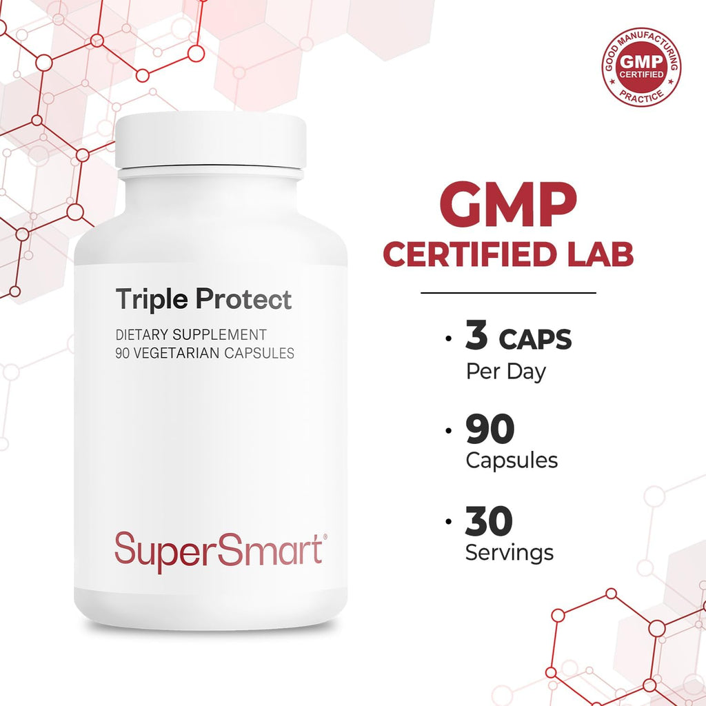 Supersmart Triple Protect (Advanced Formula) - with Quatrefolic, Magnesium, Garlic, Quercetin, Vitamin B6, B12 - Folate Supplement | Non-GMO & Gluten Free - 90 Vegetarian Capsules