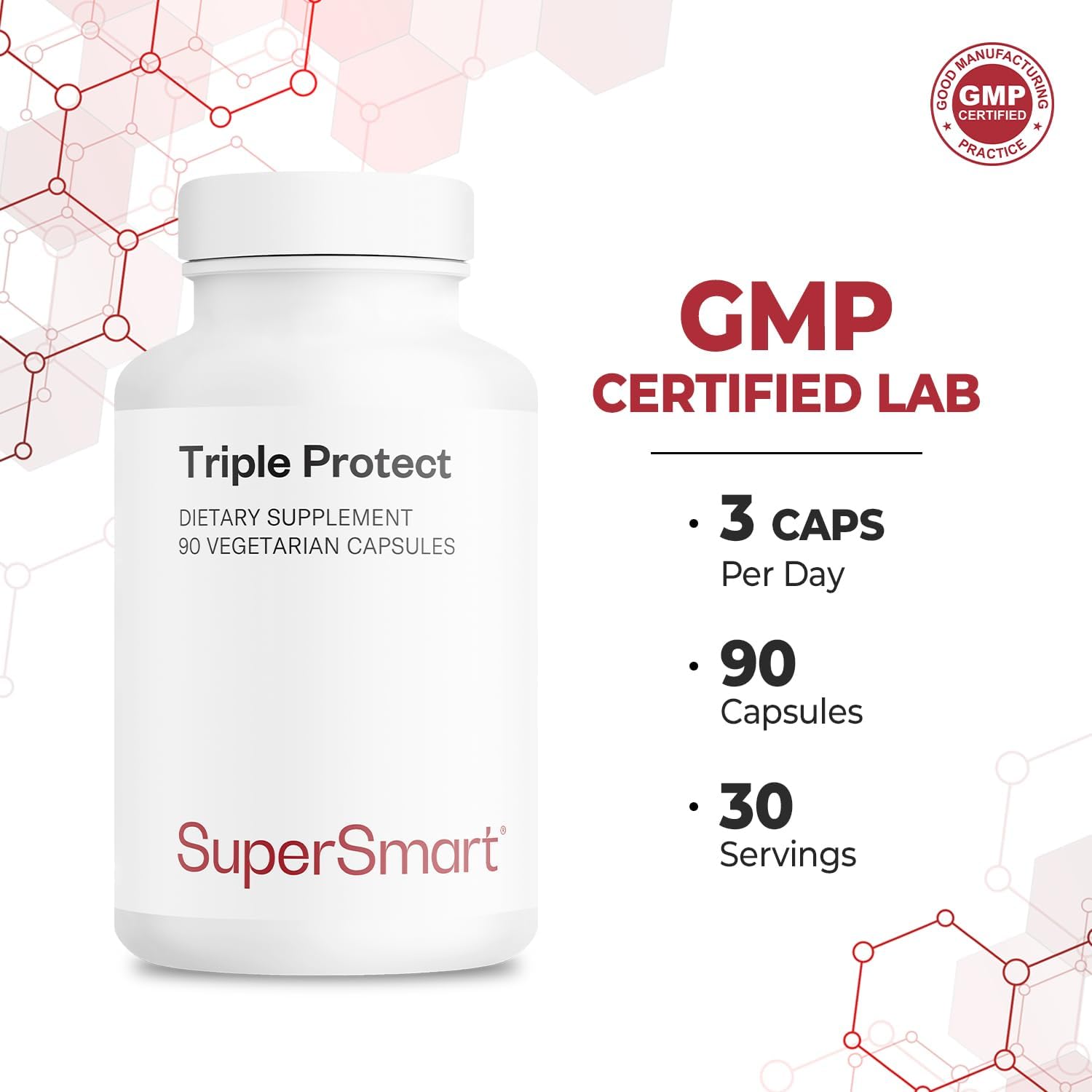 Supersmart Triple Protect (Advanced Formula) - with Quatrefolic, Magnesium, Garlic, Quercetin, Vitamin B6, B12 - Folate Supplement | Non-GMO & Gluten Free - 90 Vegetarian Capsules