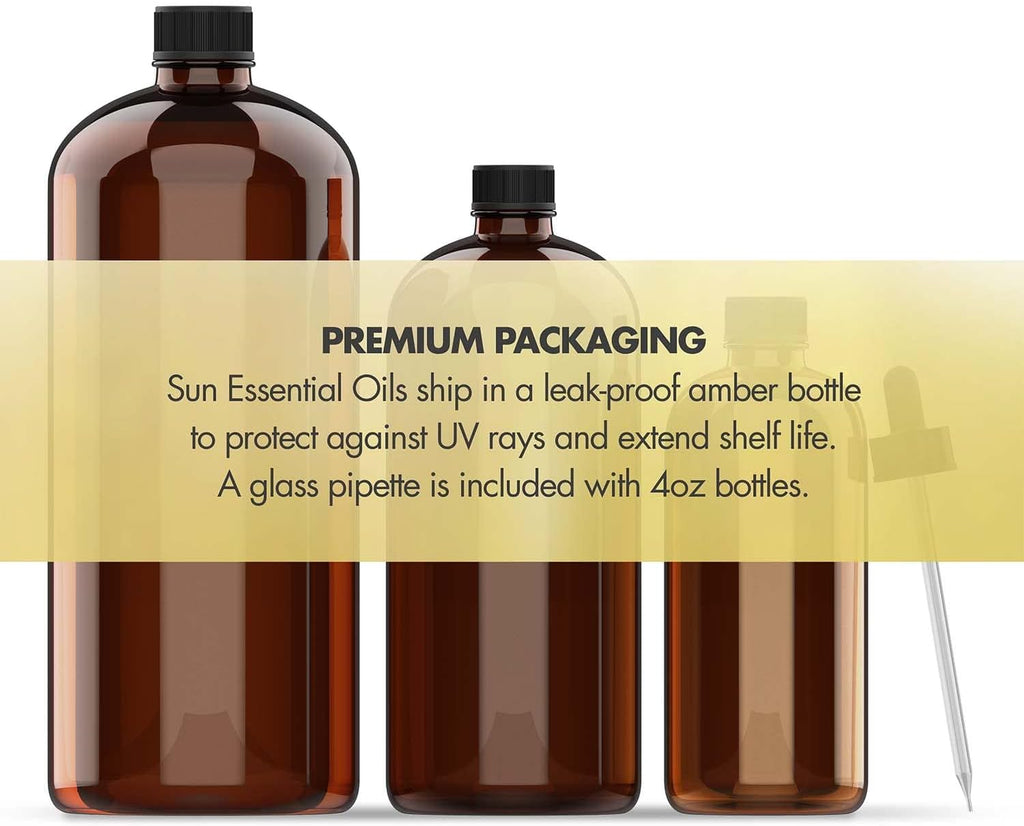 Sun Essential Oils - Sweet Orange Essential Oil 4 oz with Dropper for Diffusers, Hair, Skin Care, Aromatherapy Massage, Candle, Soap, Lotion & Cleaning Products Making, Citrus Scent for Home