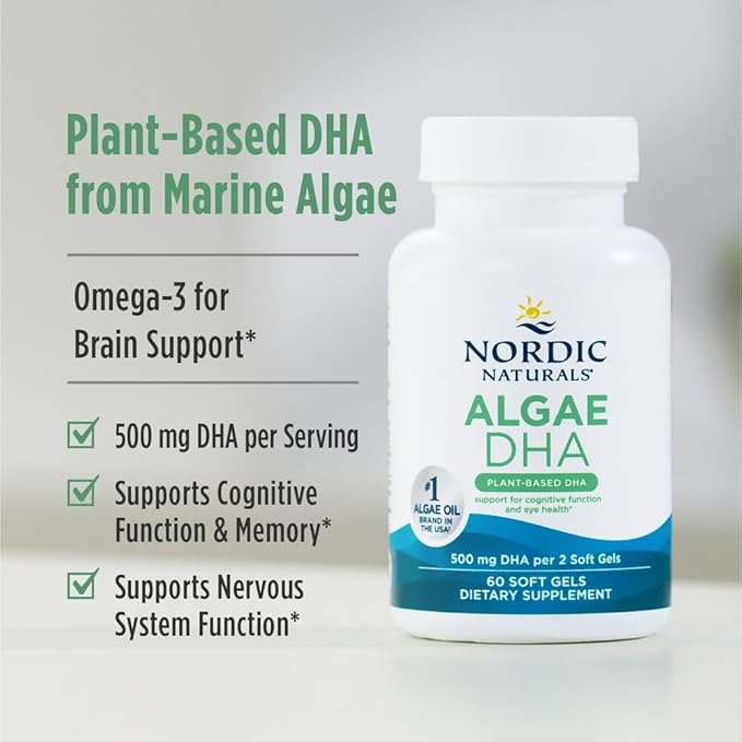 Nordic Naturals Algae DHA - 90 Soft Gels - 500 mg Omega-3 DHA - Certified Vegan Algae Oil - Plant-Based DHA - Brain, Eye & Nervous System Support - Non-GMO - 45 Servings