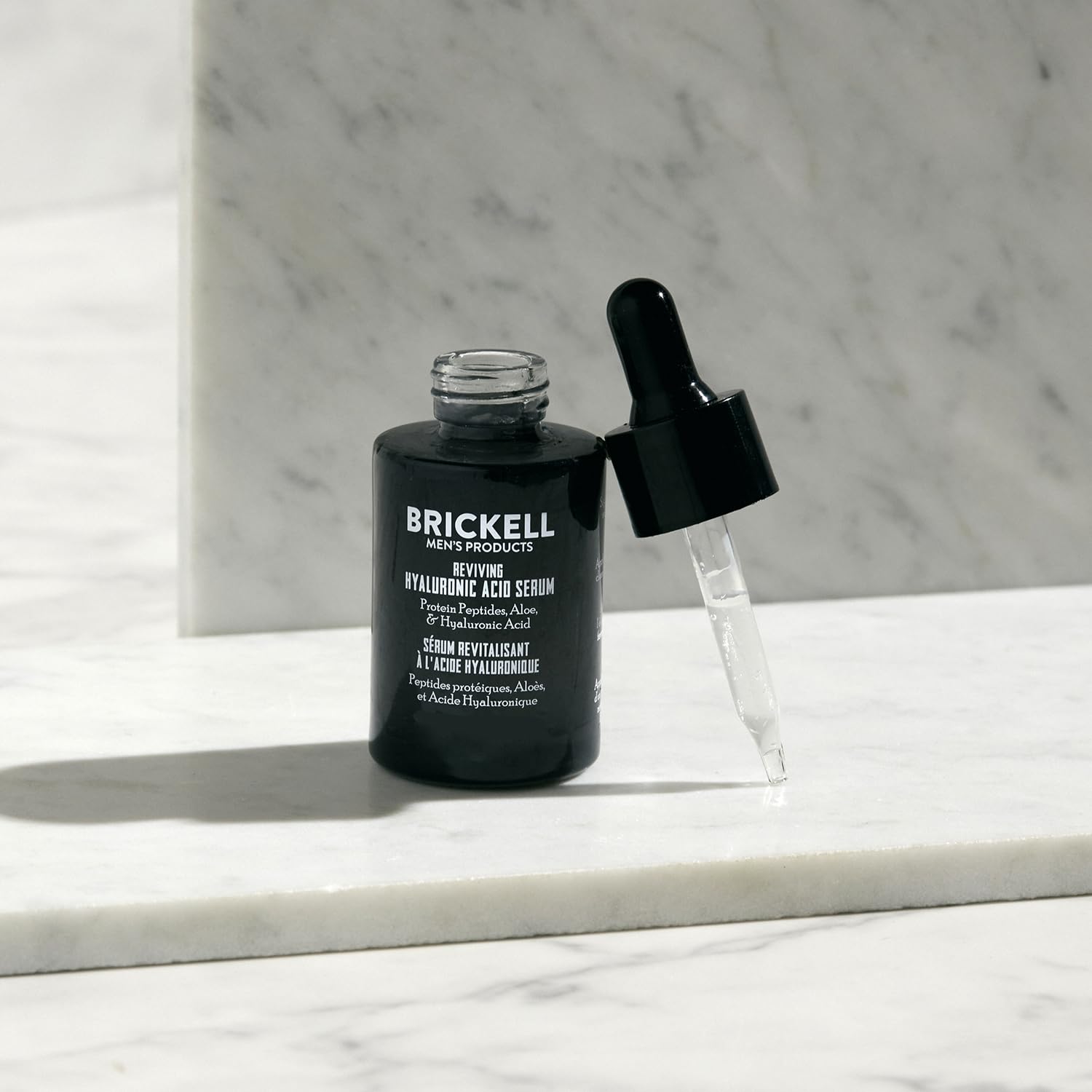 Brickell Men's Anti Aging Hyaluronic Acid Serum for Face, Day Face Serum for Men, Natural & Organic Facial Serum With Protein Peptides to Restore Collagen and Firmness, 1 Ounce, Unscented