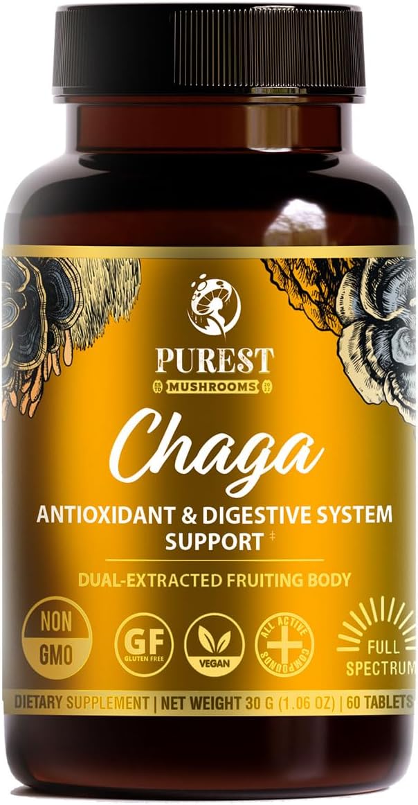 Chaga Mushroom Extract Tablets - 30g Monthly Supply - Dual-Extraction Fruiting Body - 35%+ Beta-glucans + Active Compounds - Wild Harvested Pure Birch Tree Grown - No Fillers or Additives