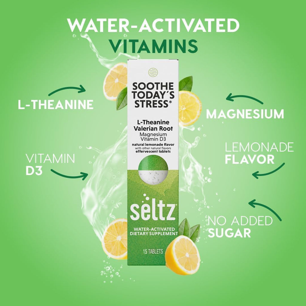 Seltz Lift Your Mood and Soothe Today's Stress Vitamin Effervescent Drinks with L-Theaninine, L-Tryptophan, Saffron, Vitamin D3 and More!