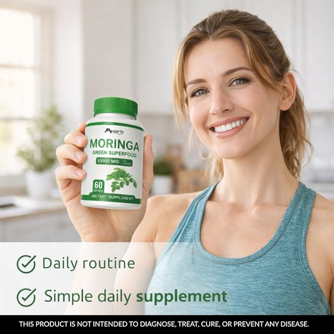 Moringa Capsules | Moringa Powder Organic | Moringa Supplement | 10000MG Moringa Leaf Extract, Complete Green Superfood, Skin & Health, Immune System-60 Count (Pack-5)
