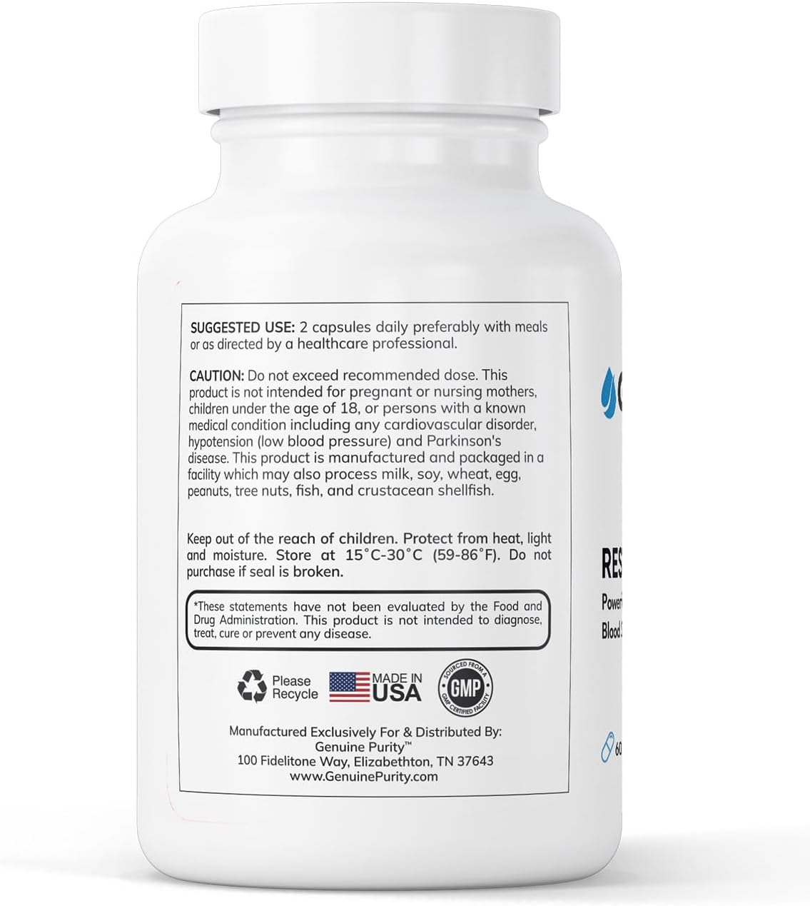 Liposomal Trans-Resveratrol 500mg | Powerful Antioxidant, Activates Sirtuins | Pure Liposomal Trans-Resveratrol Supplement | Gluten Free, Vegan, USA Made, Non-GMO | 60 Capsules