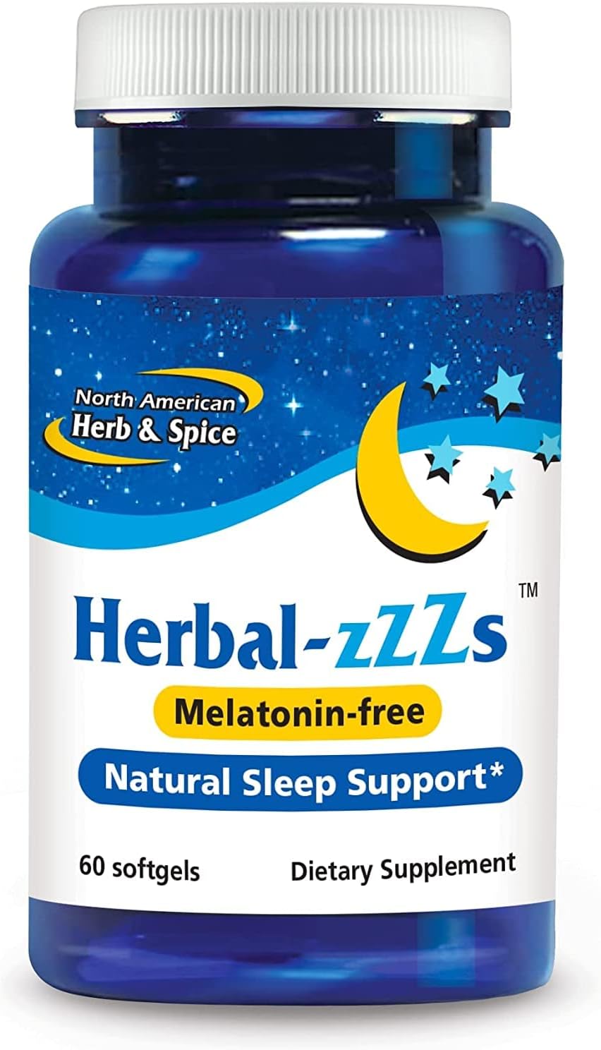 NORTH AMERICAN HERB & SPICE Herbal-zzZs - 60 Softgels - Natural Sleep Support - Melatonin Free, Non-Habit Forming - with Ashwagandha & Chamomile - Non-GMO - 60 Servings