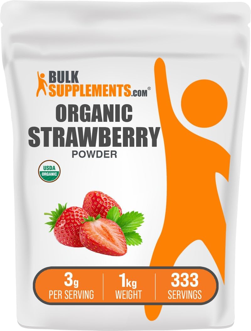 BulkSupplements.com Organic Strawberry Powder - Fruit Powder from Organic Strawberries - No Sugar Added & Gluten Free, 3g per Serving, 1kg (2.2 lbs) (Pack of 1)