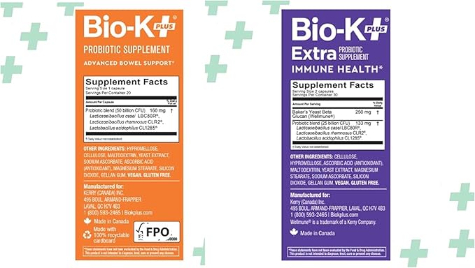 Bio K+ Vegan Probiotic Bundle – Immune Health w/Wellmune 25B CFU (60 Caps) + Advanced Bowel Support 50B CFU (20 Caps), 2 Products for Gut, Immunity & Digestive Balance, Delayed Release