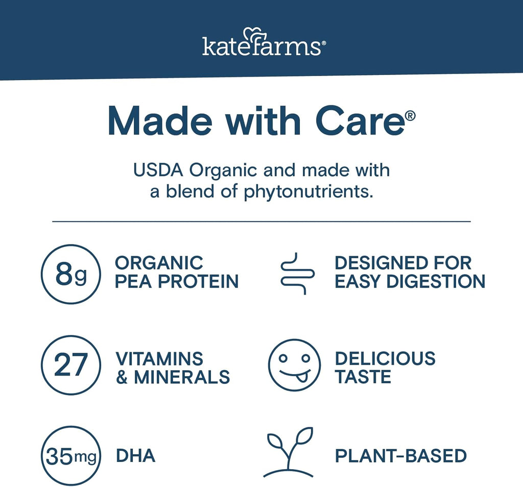 KATE FARMS Organic Kids Nutrition Vanilla Shake, 8g Protein, 27 Vitamins and Minerals, Meal Replacement, Gluten Free, Non-GMO, 8.45 oz (12 Pack)