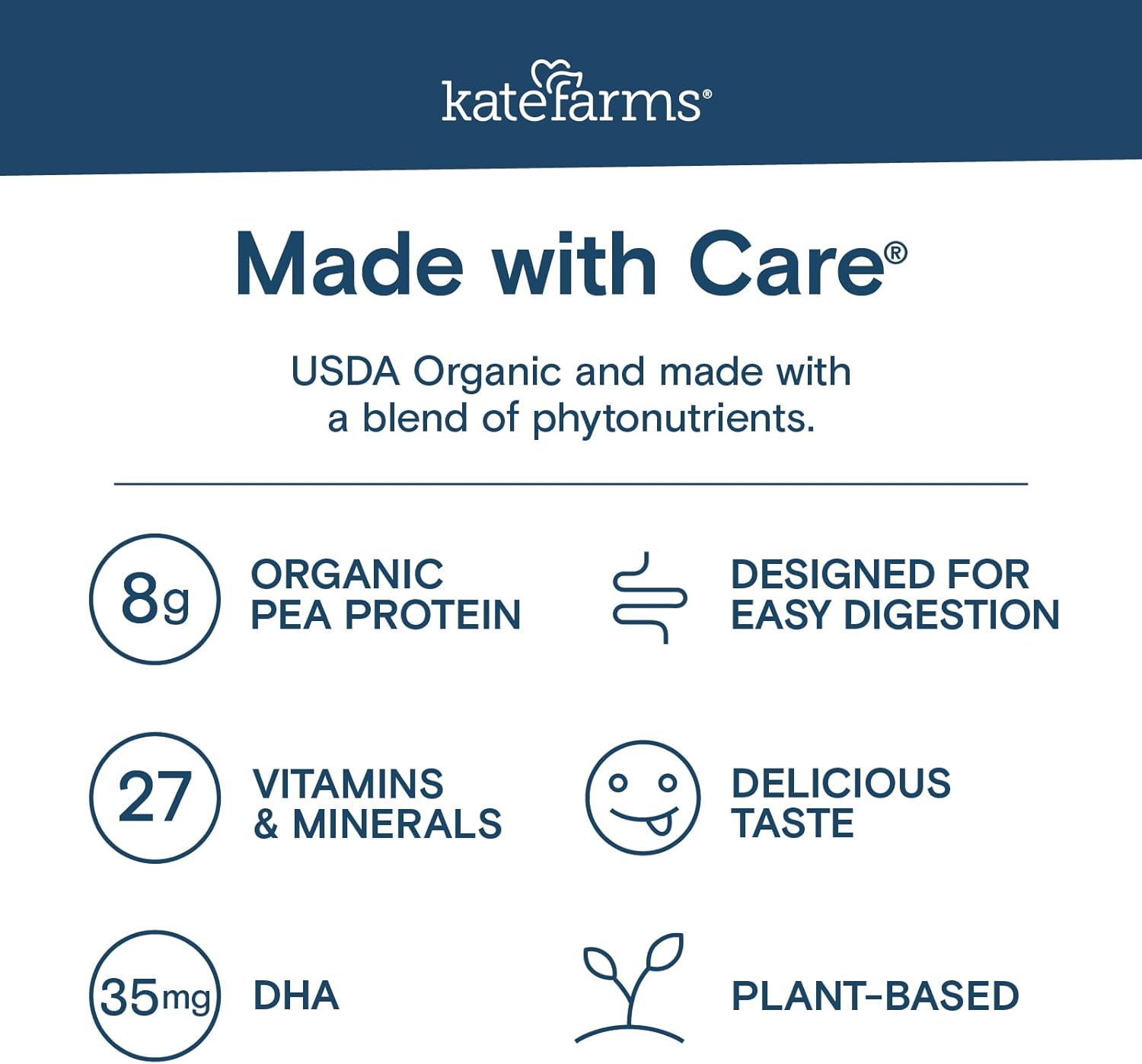 KATE FARMS Organic Kids Nutrition Vanilla Shake, 8g Protein, 27 Vitamins and Minerals, Meal Replacement, Gluten Free, Non-GMO, 8.45 oz (12 Pack)