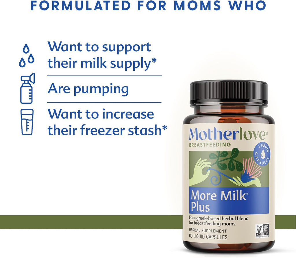 Motherlove More Milk Plus (180 Liquid caps) Fenugreek-Based Lactation Supplement to Support Breast Milk Supply—Non-GMO, Organic Herbs, Vegan, Kosher