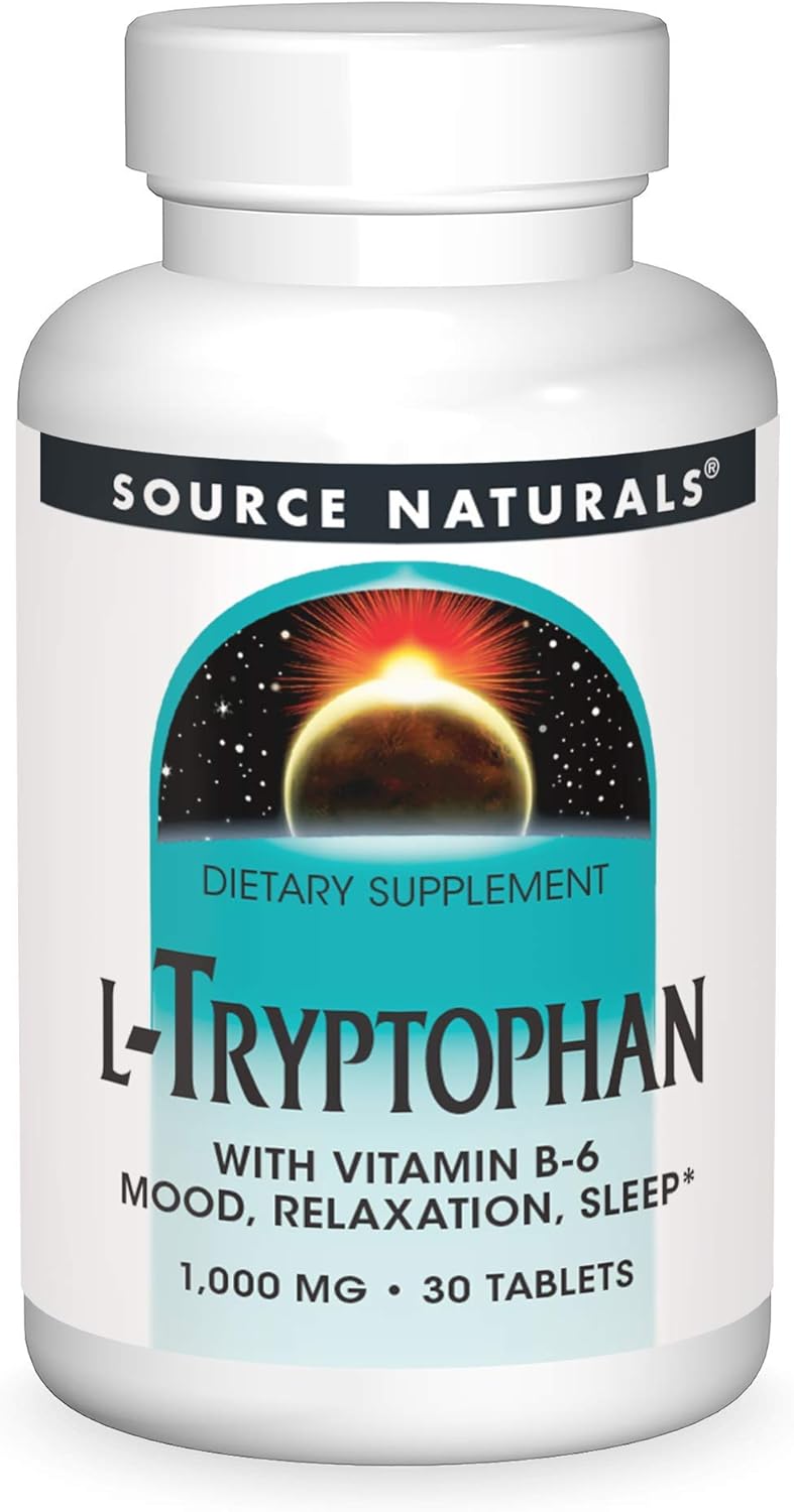 Source Naturals L-Tryptophan with Vitamin B-6 1000 mg Support Mood, Relaxation and Sleep* - 30 Tablets
