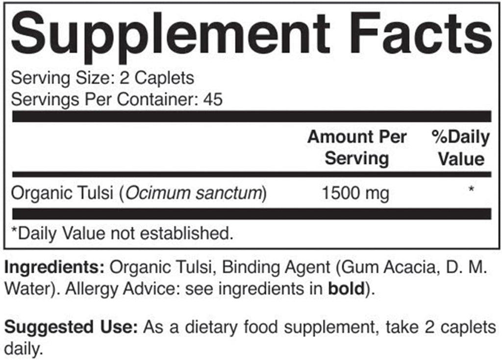 Brieofood Organic Tulsi (Holy Basil) 1500mg, 45 Servings, Vegetarian, Gluten Free, 90 Vegetarian Tablets