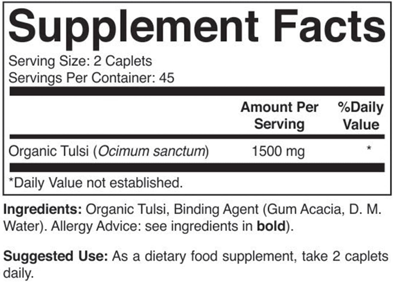 Brieofood Organic Tulsi (Holy Basil) 1500mg, 45 Servings, Vegetarian, Gluten Free, 90 Vegetarian Tablets