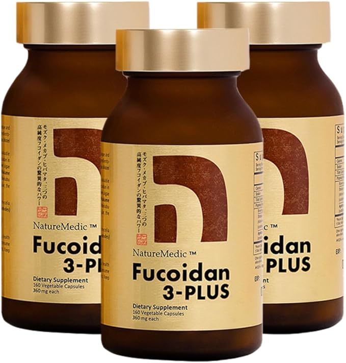 Fucoidan 3-Plus Brown Seaweed Immunity Supplement with Three Types of High Purity Fucoidan Organic Mekabu Fucus Mozuku Agaricus Capsule Type Made in Japan (3)