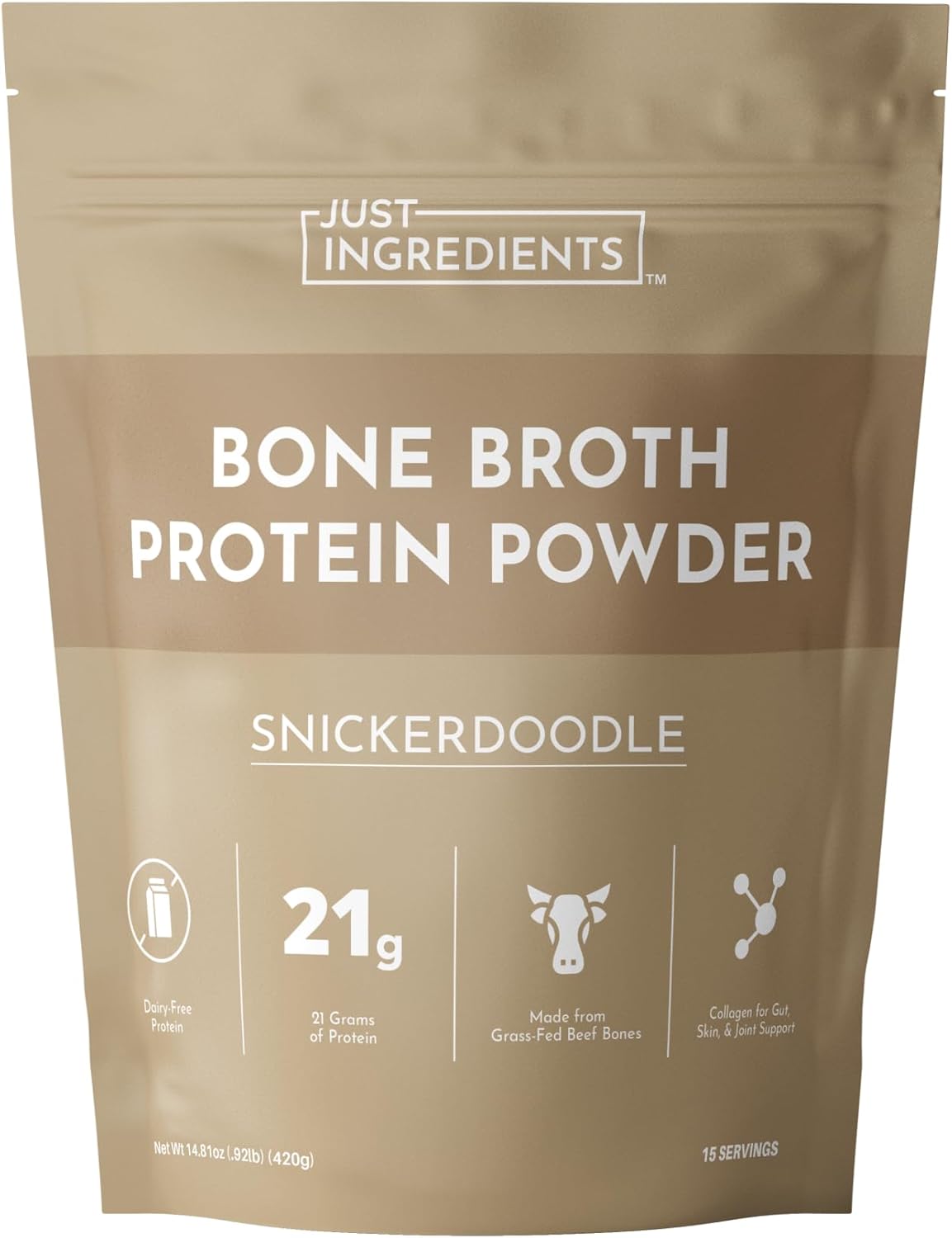 Bone Broth Protein Powder – Snickerdoodle | 15 Servings | 21g Grass-Fed Protein per Serving | Dairy-Free | Collagen for Gut, Skin & Joint Support | Made with Real Food Ingredients