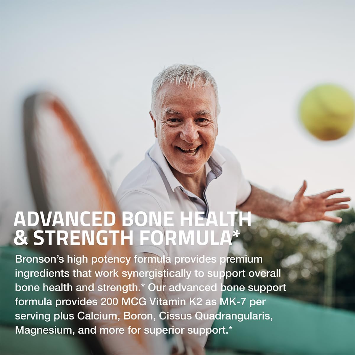 Bronson Bone Health & Strength Complex* High Potency Formula 200 MCG of Vitamin K2 as MK7, Plus Calcium, Boron, Cissus Quadrangularis, Magnesium, Vitamin D3, and More - Non-GMO, 120 Tablets