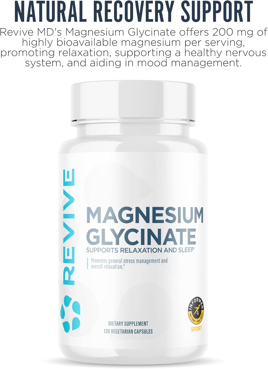Revive Pure Magnesium Glycinate Capsules 200mg MD - High Absorption Supplement for Relaxation & Stress Relief - Organic Memory & Sleep Support Pills for Strong Bones, Normal Nerve & Muscle Function