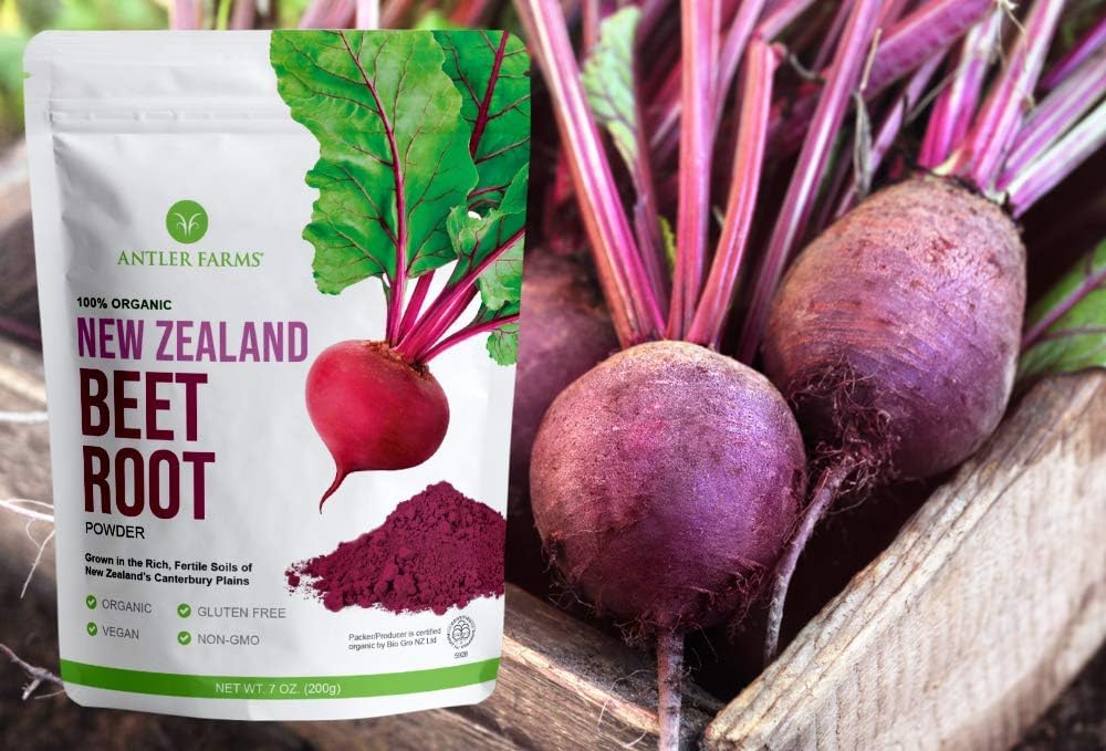 Antler Farms - 100% Pure Organic New Zealand Beet Root Powder, 40 Servings, 200g - Freeze Dried, Raw, Vegan, Gluten Free, Naturally Rich in Nitrates for Performance & Vitality
