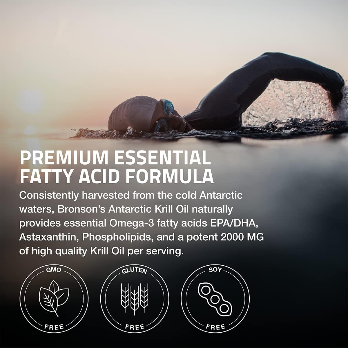 Bronson Antarctic Krill Oil 2000 mg with Omega-3s EPA, DHA, Astaxanthin and Phospholipids, 250 Softgels (125 Servings)