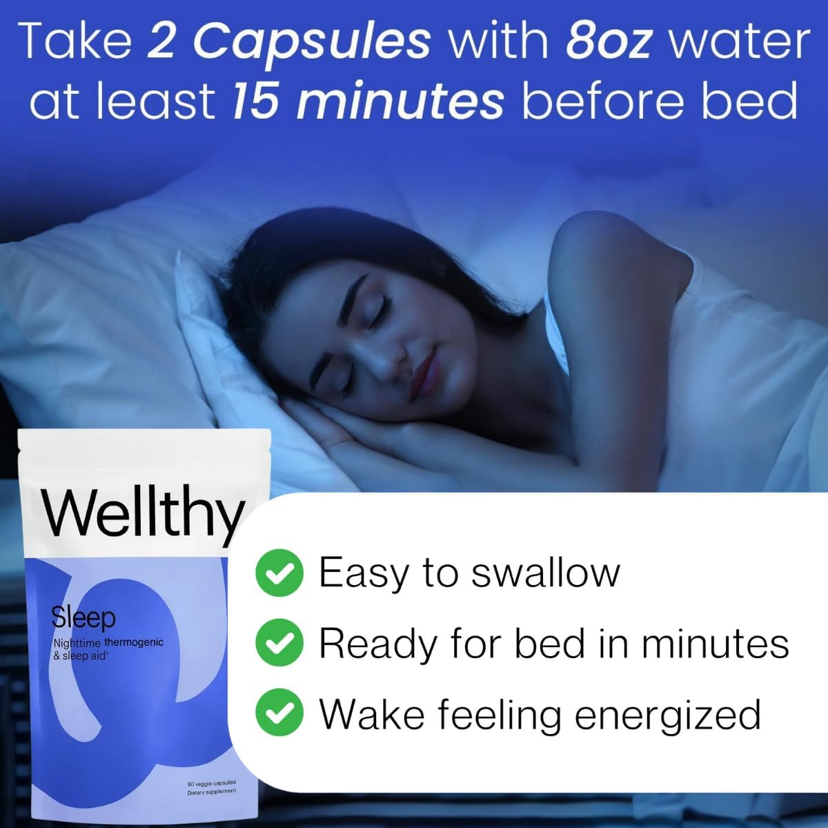 Wellthy Night Time Thermogenic - Vitamin B6, Ashwagandha & Melatonin - Nighttime Thermogenic for Women - Belly Thermogenic - Natural Weight Loss Supplements for Women, 60ct