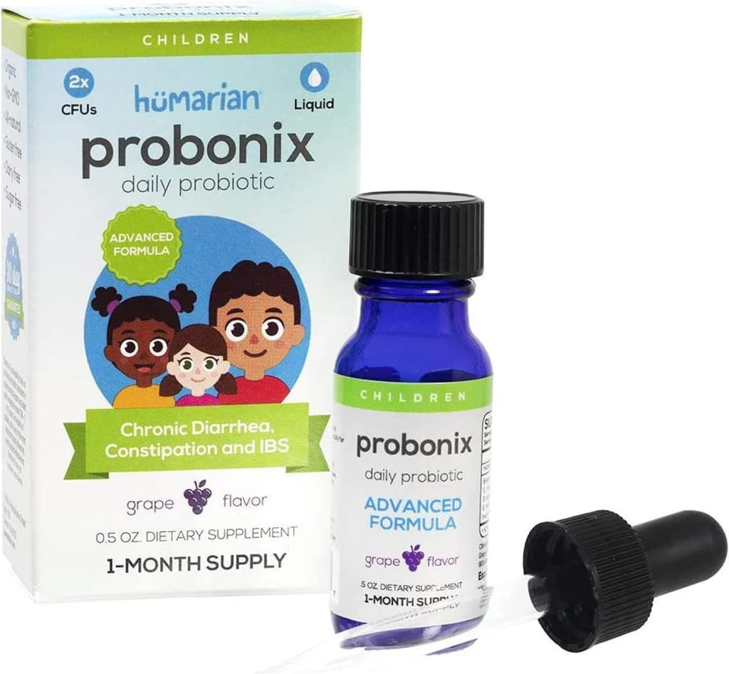 Humarian Probonix Advanced Liquid Probiotics for Kids 30 lbs and Up - 8-Strain Kids Probiotic Drops to Fortify Gut Health, Immunity and More - 30-Day Supply - Tasty Grape Flavor
