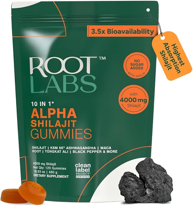 10-in-1 Alpha Shilajit Gummies | 4000 mg Pure Himalayan Shilajit with Tongkat Ali & Maca Root | for Men & Women | ShilAbsorb Bioavailability Tech | Sugar-Free, Vegan | 120 Gummies