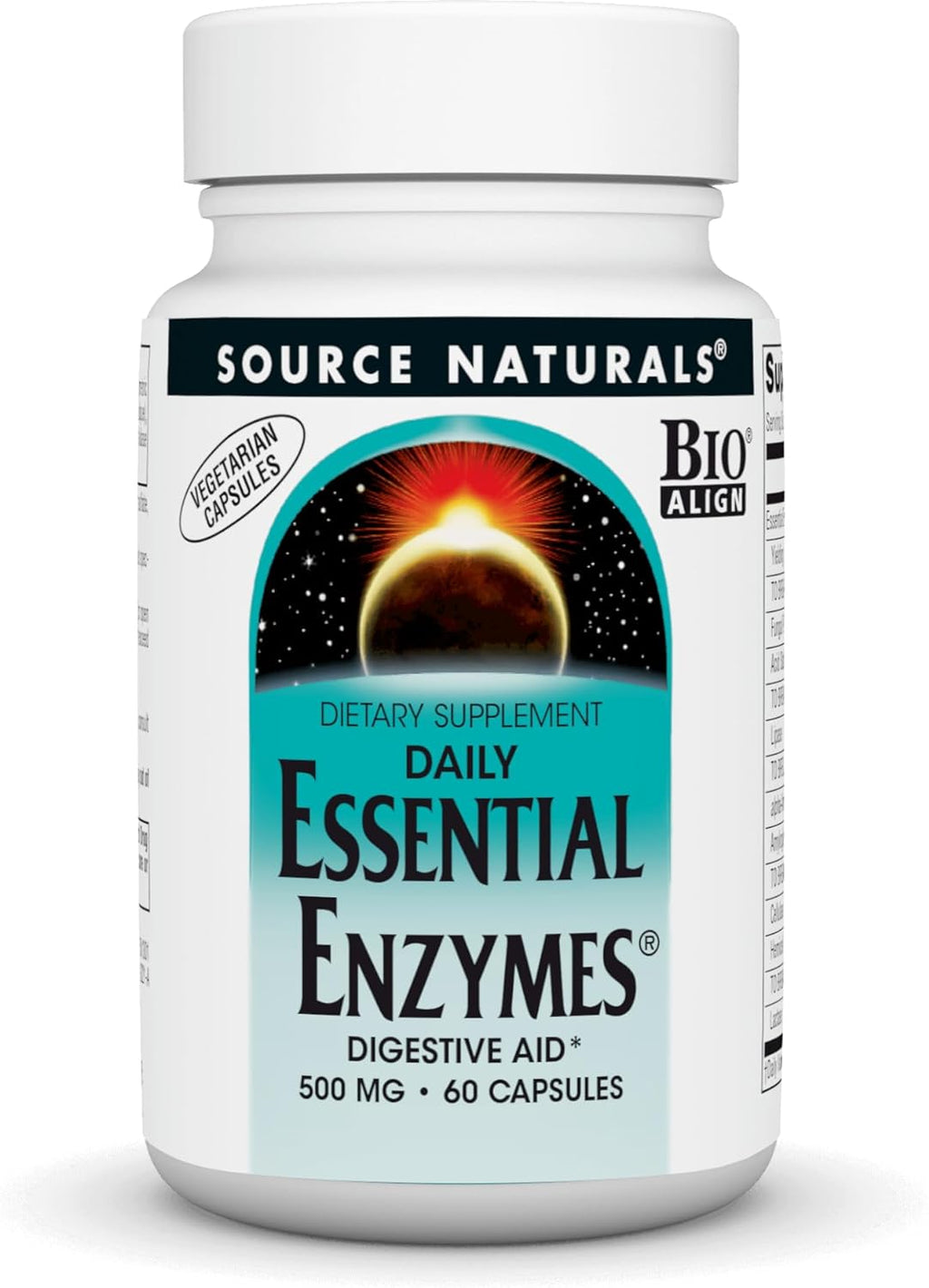 Source Naturals Essential Enzymes 500mg Bio-Aligned Multiple Enzyme Supplement Herbal Defense for Digestion, Gas, Constipation & Bloating Relief - Supports Immune System* - 60 Vegetarian Capsules