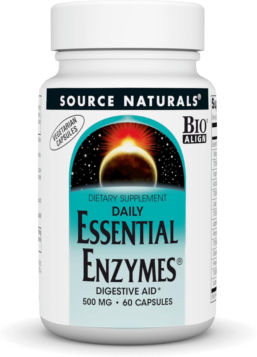 Source Naturals Essential Enzymes 500mg Bio-Aligned Multiple Enzyme Supplement Herbal Defense for Digestion, Gas, Constipation & Bloating Relief - Supports Immune System* - 60 Vegetarian Capsules