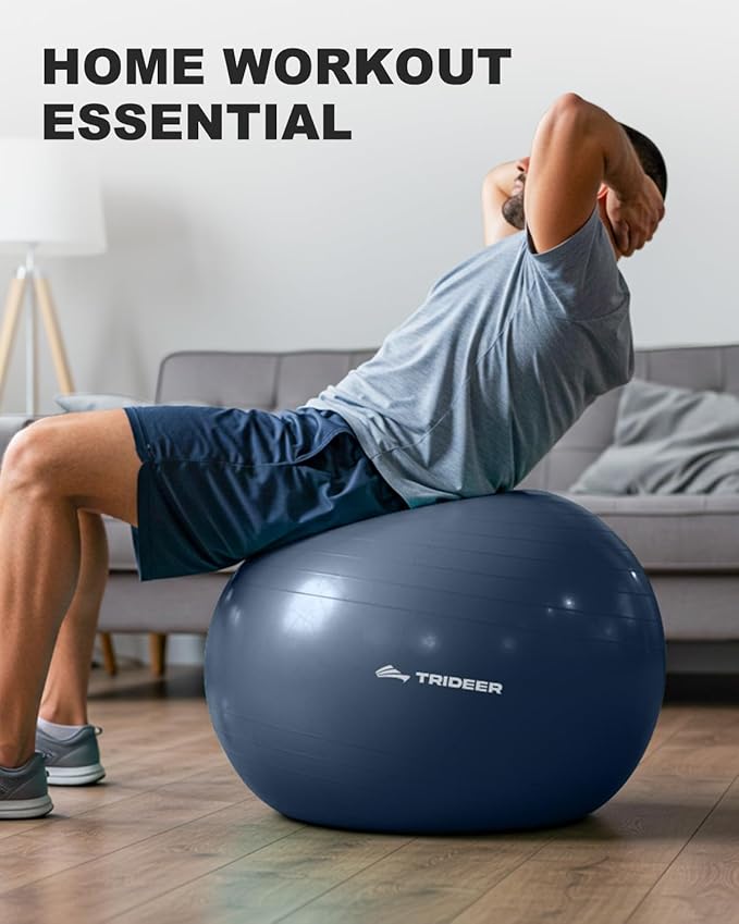 Trideer Exercise Ball for Yoga, Pilates & Fitness – Stability Ball Equipment for Home Gym & Office Chair, Core & Balance Training Accessories, Physical Therapy Equipment, Quick Pump Included, 5 Sizes