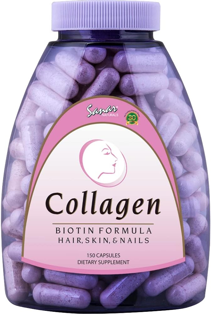 Sanar Naturals Collagen Pills with Biotin, Vitamin C - Supports Healthy Hair, Skin and Nails - Boost Hair Growth & Strong Nails - Collagen Biotin Supplement, 150 Capsules