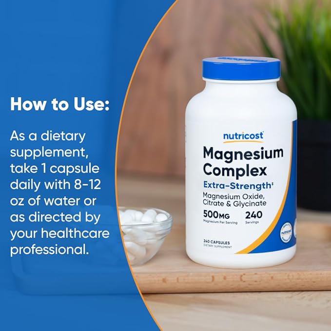 Nutricost Magnesium Complex 500mg, 240 Capsules - Magnesium Oxide, Citrate, and Glycinate - Gluten Free and Non-GMO (Pack of 2)