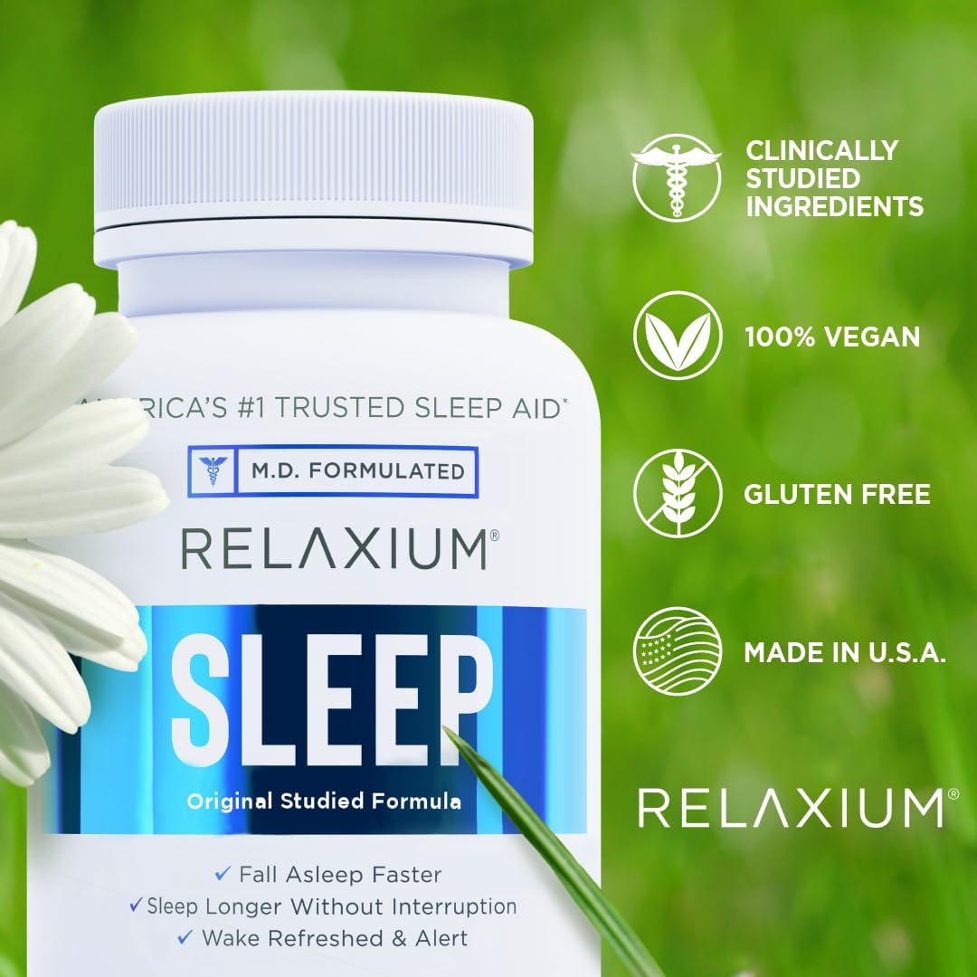 Relaxium Sleep Aid, 14-Day Supply, Non-Habit Forming, Dietary Supplement for Better Sleep, Drug-Free, Stress Relief, with Magnesium, Melatonin, GABA, Chamomile, Made in USA (28 Vegan Capsules)