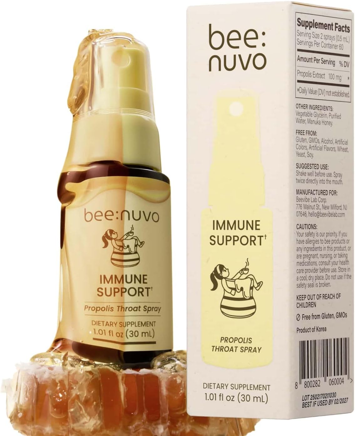 Propolis Throat Spray – Bee Propolis & Manuka Honey, Soothing Throat Comfort, Immune Support, Gluten-Free, Alcohol-Free, Non-GMO, Keto, 1.01 fl oz